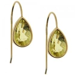 Lemon Quartz French Wire Earrings Bezel Set in Yellow Gold