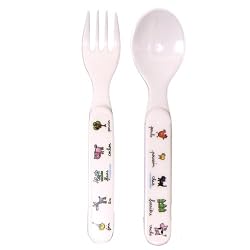Fork Spoon Set Baby Cie Farm Animals: Les Animaux de la Ferme Melamine Colorful dinnerware with wording