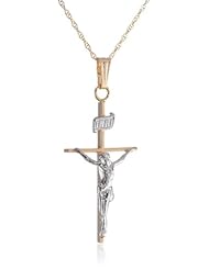 14k Yellow Gold Two-Tone Crucifix Cross Pendant Necklace, 18"