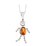 14K White Gold Cubic Zirconia and Oval Shaped Imitation Citrine Boy Pendant with Chain