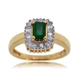New Green Emerald & White Diamond Ladies Gold Ring