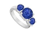 Fine Jewelry J2454W14S-101 Three Stone Sapphire Engagement Ring - 14K White Gold - 4.00 CT TGW - Size: 7