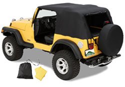 Pavement Ends Emergency Top with Stuff Sack & Rain Ponchos - Color: Black / Fits: 76-91 Jeep Wrangler YJ & CJ7