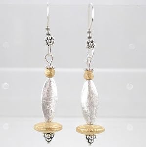 Brushed Satin Finish Sterling Silver and Vermeil Bead Earrings, #9537