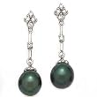 14k White Gold, Diamond & Tahitian Black Pearl Dangle Post Earrings (0.20ctw)
