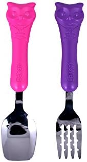 Baby Spoon and Fork Sets with a Portable Box (Kid's(1.3X6.4), Owl Pink/Purple)
