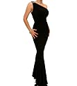 Blue Banana Black Diamante One Shoulder Long Dress