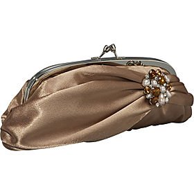Satin Bag with Flower Shaped Rhinestone Evening Bag - (Elizabeth) (Bronze)
