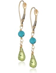 14k Yellow Gold Turquoise and Peridot Drop Earrings