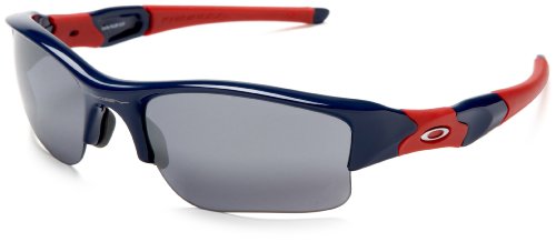Oakley Men's Flak Jacket XLJ Atlanta Braves Sunglasses,Blue and Red Frame/Black Lens,one size