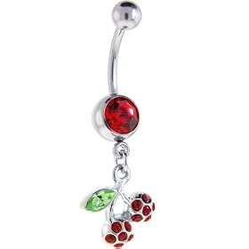 CHERRY - Ruby Red Gem DANGLING Belly Button Ring by 
