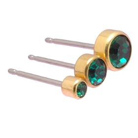 Lg Emerald Golden Titanium Earrings 5mm by 