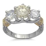 Two Tone Antique Style Past Present Future CZ Ring
