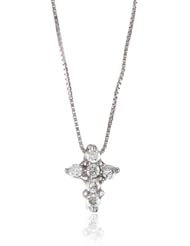 KC Designs "Faithfully Yours" Diamond 14k White Gold Baby Cross Pendant Necklace, 16" .15 cttw