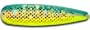 Warrior Lures Holo-Blue/Yellow Dolphin Hot Glow standard or magnum fishing trolling spoon. (Gold holographic tape)
