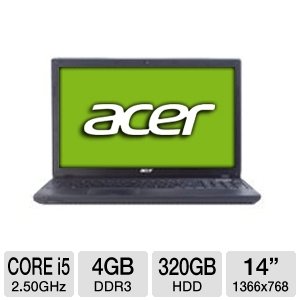 Acer TravelMate TM8473T-2524G32Mnkk 14 LED Notebook Core i5 i5-2520M 2.50 GHz 4GB DDR3 320GB HDD DVD-Writer Bluetooth 802.11b/g/n Finger Print Reader Windows 7 Professional 64-bit