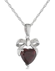 Sterling Silver Bow Heart Gemstone Diamond Pendant Necklace (0.01 cttw, I-J Color, I2-I3 Clarity), 18"