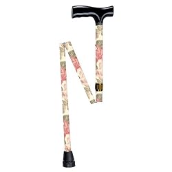 Improving Lifestyles Cane Adjustable Folding with Floral Print and Plastic Pouch Lightweight
