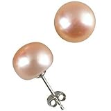 Peach 10-11mm AA+ Cultured Pearl Sterling Silver Stud Earrings (LS2B1)
