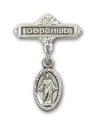 Sterling Silver Baby Badge with Scapular Charm and Godchild Badge Pin