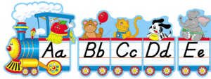 Alphabet Train Modern Manuscript Bulletin Board Set by Carson Dellosa