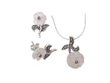 Sterling Silver Flower Cut Faux Pearl and Marcasite Earring and Necklace Set