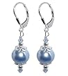 Classic Beauty Blue Faux Pearl Swarovski Crystal Sterling Silver Leverback 1.5" Drop Earrings