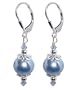 SCER033 Made with Swarovski Elements� Blue Pearl Crystal Sterling Silver Leverback 1.5" Drop Earrings