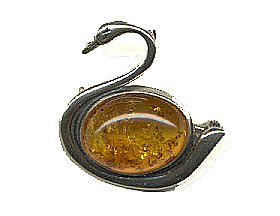 Sterling Silver Cognac Amber Brooch