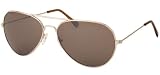 Gold Metal Aviator Sunglasses, Brown Lense, With Drawstring Pouch, Mens, Womens, Unisex Full UV 400