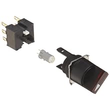 Omron A165W-T2MR-24D-2 Knob Type Selector and Switch, Solder Terminal, IP65 Oil-Resistant, 16mm Mounting Aperture, LED Lighted, 2 Notches, Manual Reset Method, Round, Red, 24 VDC Rated Voltage, Double Pole Double Throw Contacts
