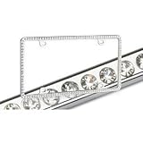Chrome Metal Car License Plate Frame with Single Row Clear Crystals