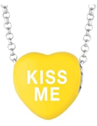 Sterling Silver 12mm Yellow enamel Sweethearts KISS ME Heart Pendant