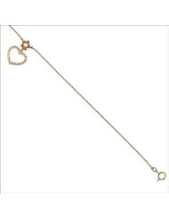14k Yellow and Rose Gold, Dangling Heart Charm Anklet with Sparkly Created Gems.