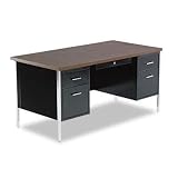 Double Pedestal Steel Desk, Double Pedestal, 60w x 30d x 29 1/2h, Walnut/Black (ALESD216030BW) Category: Metal Desks