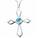 1.00 Carat Genuine Round Swiss Blue Topaz Cross Sterling Silver Pendant Necklace