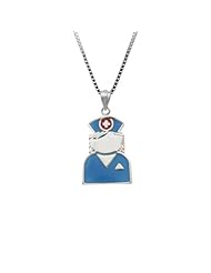Sterling Silver Enamel Female Nurse Necklace Pendant with Box Chain