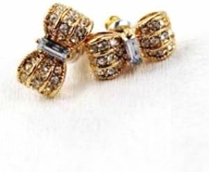 CLASSIC CLASSY BOWS Crystal Pave Bowknots W/ Center Crystal Stud Earrings in Gift Box