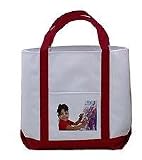 Photo Tote Bag - Create a Custom Tote Bag From Your Favorite Photo - White Bag w/Red Handle - 16" x 12" x 5"