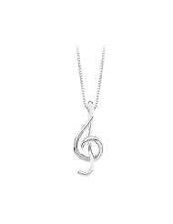 14K White Gold Treble Clef Musical Note Pendant with Chain