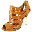 Qupid Entyce Cognac Caged Peep Toe Heels
