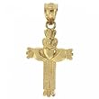 14KT Yellow Gold Cross Pendant Claddagh Accent