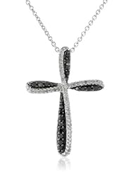 Sterling Silver Black and White Diamond Cross Pendant Necklace (1/3 Cttw, I-J Color, I2-I3 Clarity), 18"