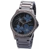 Kahuna Ladies Gun Metal Stone Set Flower Bracelet Watch
