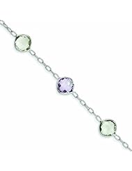 Genuine .925 Sterling Silver Amethyst & Green Quartz Bracelet 4.6 Grams . 100% Satisfaction Guaranteed.