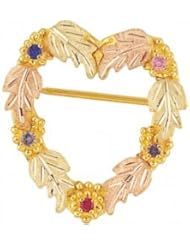 Black Hills Gold Mothers Heart Shaped Brooch - 7 stones - G5988
