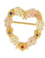 Black Hills Gold Mothers Heart Shaped Brooch - 2 stones - G5988