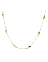 Sterling Silver with 9 Peridot Oval Cabochon Necklace, 18"