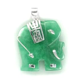 Genuine Green Jade Lucky Elephant Sterling Silver Pendant