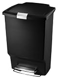 simplehuman Step Trash Can, Rectangular, Plastic, 10-1/2 Gallons, Black